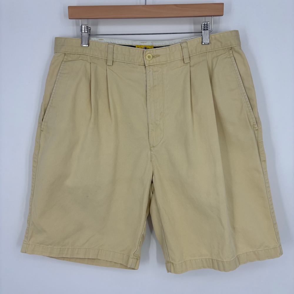 VTG 90s Duck Head Pleated Chino Shorts Mens 34 (Tag 36) Yellow Twill Preppy
